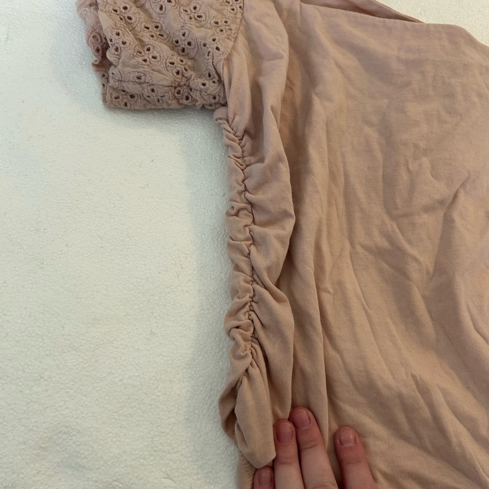 Express square neck eyelet puff sleeve tie back crop top peach light pink - Picture 8 of 12